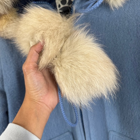 Vintage Points North Embroidered Inuit Scene Blue Wool Parka with Fur Trim Coat - Picture 5 of 15